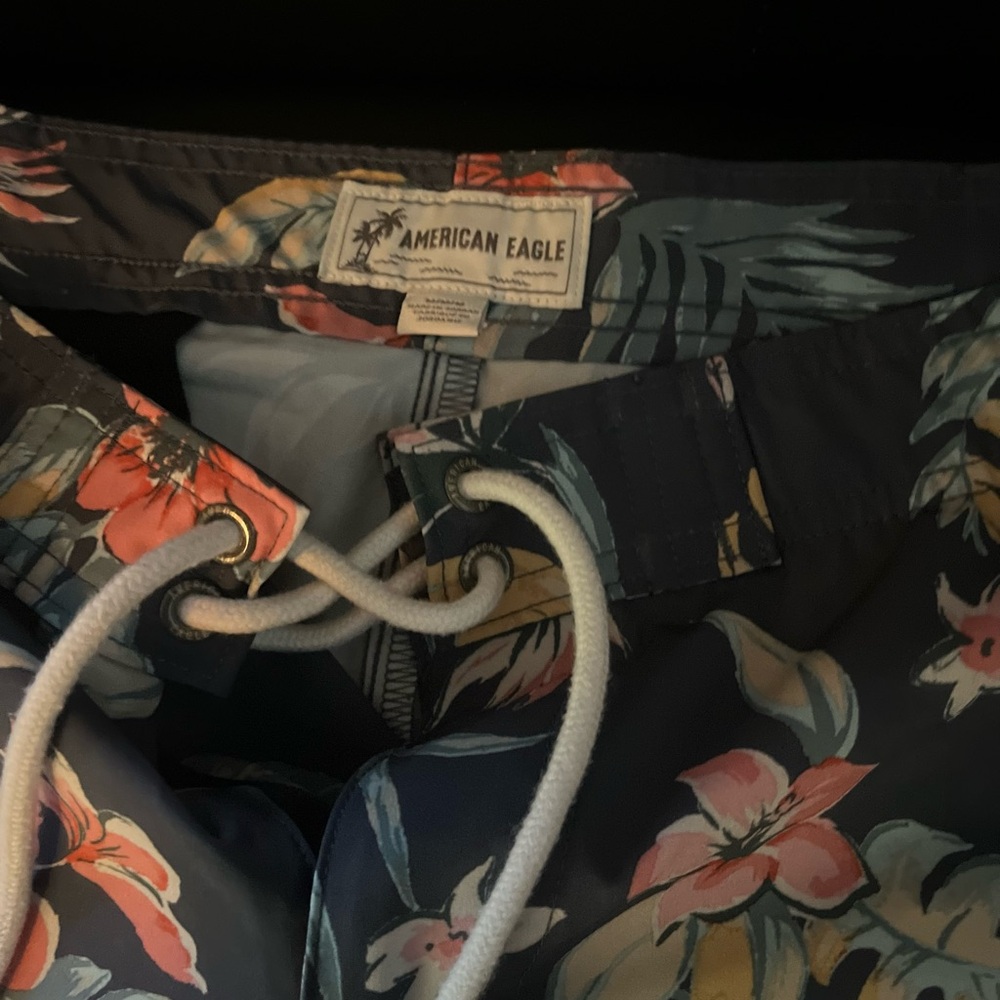 American Eagle Outfitters Floral Swim Trunks - Navy‎ and Coral